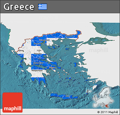 Flag 3D Map of Greece, single color outside, satellite sea