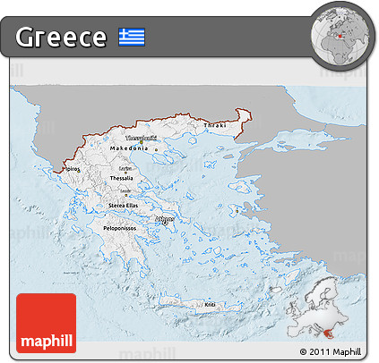 Gray 3D Map of Greece, single color outside
