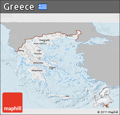 Gray 3D Map of Greece, single color outside