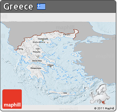 Gray 3D Map of Greece, single color outside