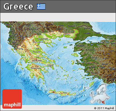 Physical 3D Map of Greece, darken, land only