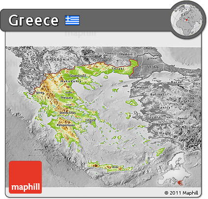 Physical 3D Map of Greece, desaturated