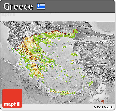 Physical 3D Map of Greece, desaturated