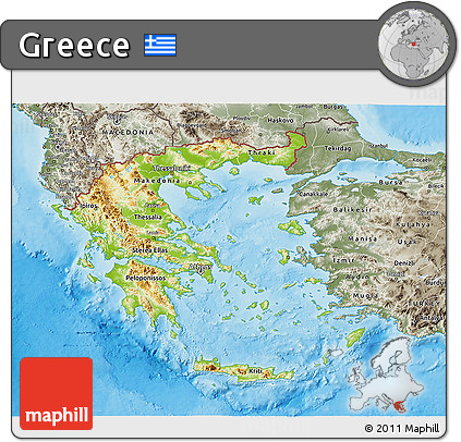 Physical 3D Map of Greece, semi-desaturated, land only