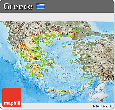 Physical 3D Map of Greece, semi-desaturated, land only