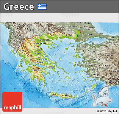 Physical 3D Map of Greece, semi-desaturated, land only