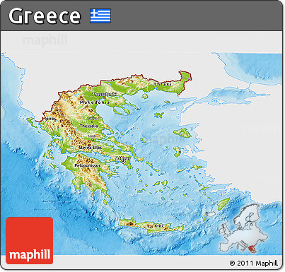 Physical 3D Map of Greece, single color outside