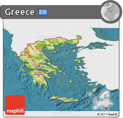 Physical 3D Map of Greece, single color outside, satellite sea
