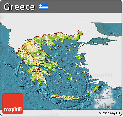 Physical 3D Map of Greece, single color outside, satellite sea