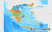 Political 3D Map of Greece, single color outside, bathymetry sea