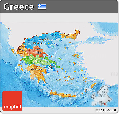 Political 3D Map of Greece, single color outside