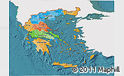 Political 3D Map of Greece, single color outside, satellite sea
