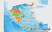 Political 3D Map of Greece, single color outside, shaded relief sea