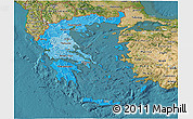 Political Shades 3D Map of Greece, satellite outside