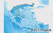 Political Shades 3D Map of Greece, single color outside, shaded relief sea