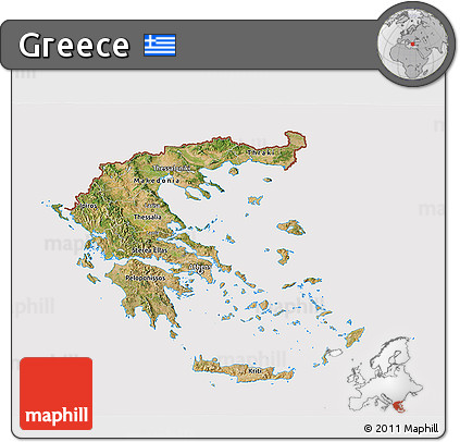 Satellite 3D Map of Greece, cropped outside