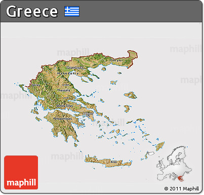 Satellite 3D Map of Greece, cropped outside