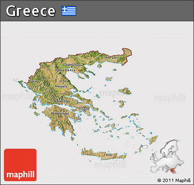 Satellite 3D Map of Greece, cropped outside