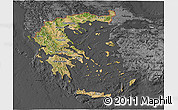 Satellite 3D Map of Greece, darken, desaturated