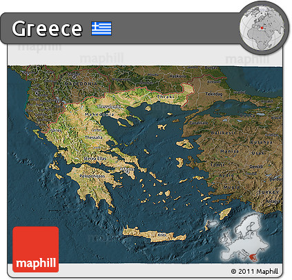 Satellite 3D Map of Greece, darken