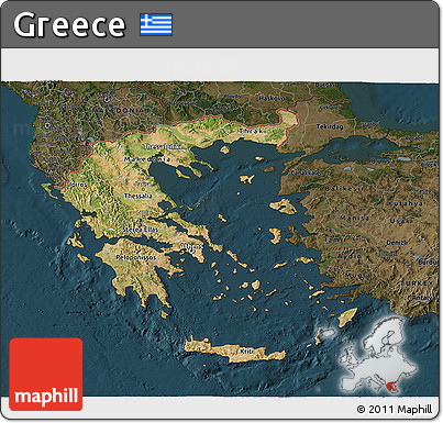 Satellite 3D Map of Greece, darken