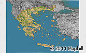 Satellite 3D Map of Greece, desaturated, land only