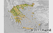 Satellite 3D Map of Greece, lighten, desaturated