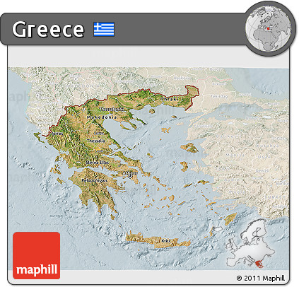 Satellite 3D Map of Greece, lighten