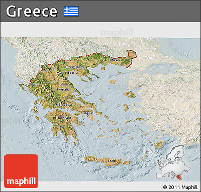 Satellite 3D Map of Greece, lighten