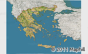 Satellite 3D Map of Greece, lighten, semi-desaturated, land only