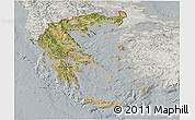 Satellite 3D Map of Greece, lighten, semi-desaturated