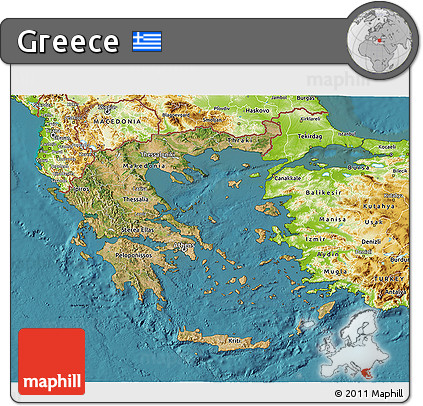 Satellite 3D Map of Greece, physical outside, satellite sea