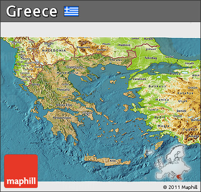 Satellite 3D Map of Greece, physical outside, satellite sea