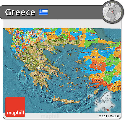 Satellite 3D Map of Greece, political outside, satellite sea