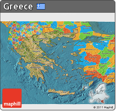 Satellite 3D Map of Greece, political outside, satellite sea