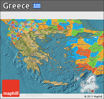 Satellite 3D Map of Greece, political outside, satellite sea