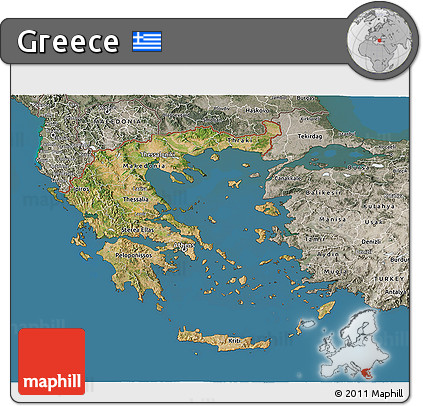 Satellite 3D Map of Greece, semi-desaturated, land only