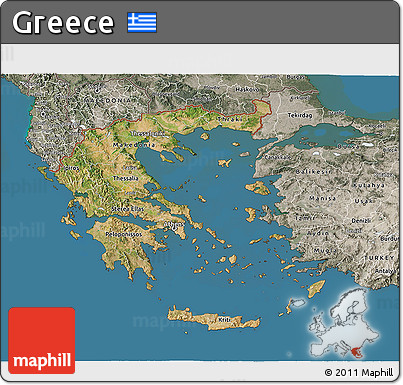 Satellite 3D Map of Greece, semi-desaturated, land only