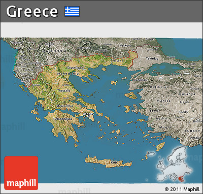 Satellite 3D Map of Greece, semi-desaturated, land only