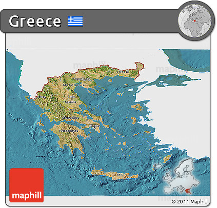 Satellite 3D Map of Greece, single color outside