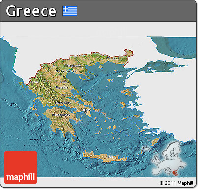 Satellite 3D Map of Greece, single color outside