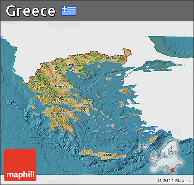 Satellite 3D Map of Greece, single color outside