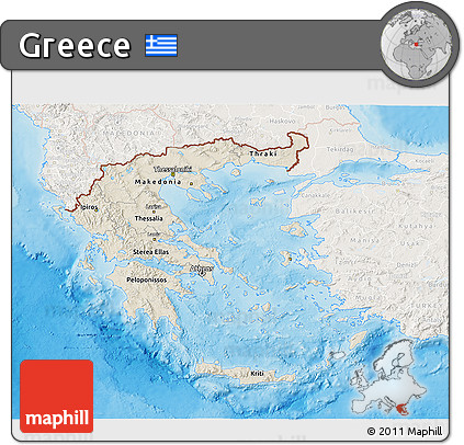 Shaded Relief 3D Map of Greece, lighten, land only