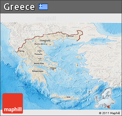 Shaded Relief 3D Map of Greece, lighten, land only