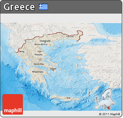 Shaded Relief 3D Map of Greece, lighten, land only