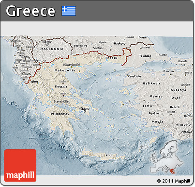 Shaded Relief 3D Map of Greece, semi-desaturated