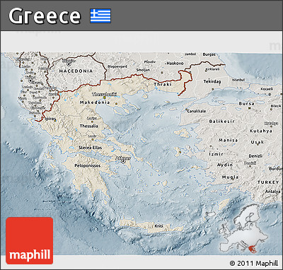 Shaded Relief 3D Map of Greece, semi-desaturated