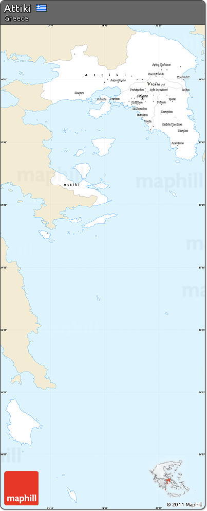 Classic Style Simple Map of Attiki, single color outside