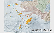 Political 3D Map of Dodekanissa, lighten, semi-desaturated