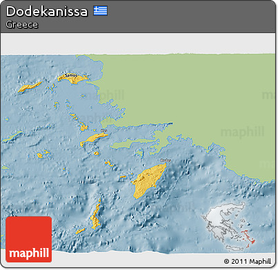 Savanna Style 3D Map of Dodekanissa, single color outside
